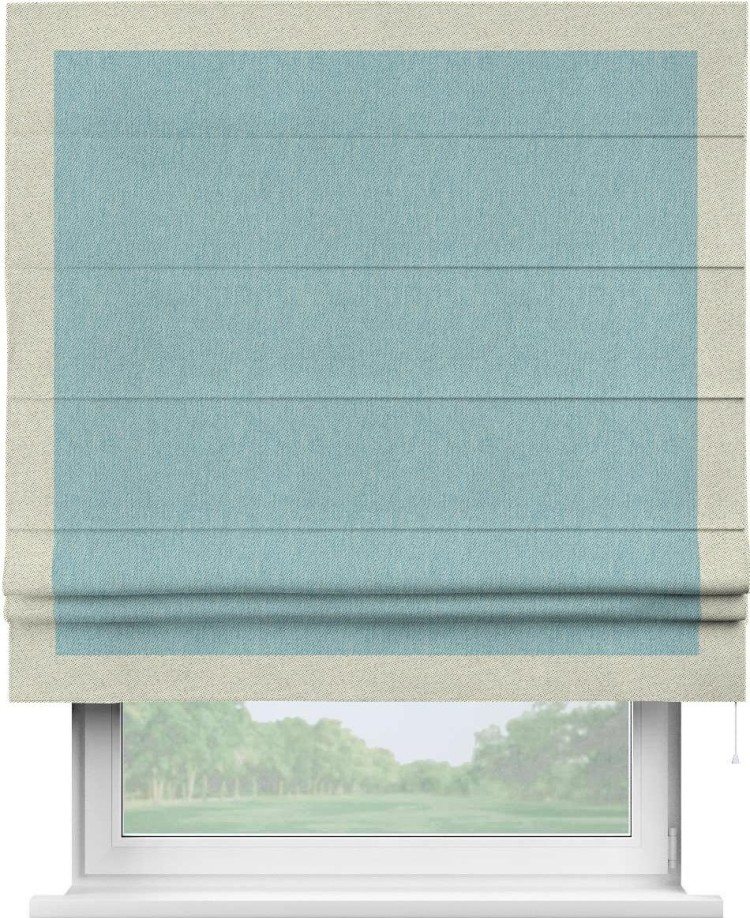 Римская штора «Кортин» с кантом Чесс, для проема, ткань твид блэкаут, небесно-голубой